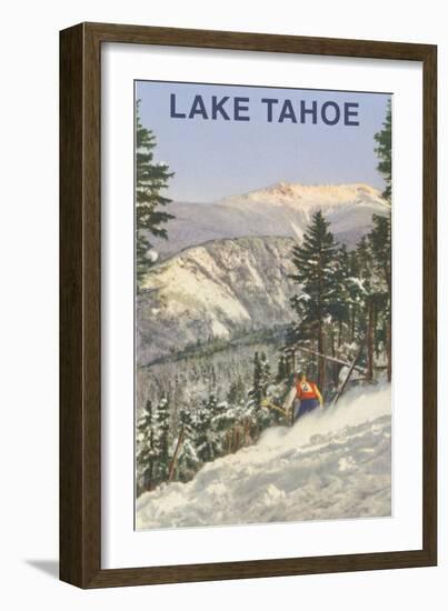 Skier, Lake Tahoe-null-Framed Art Print