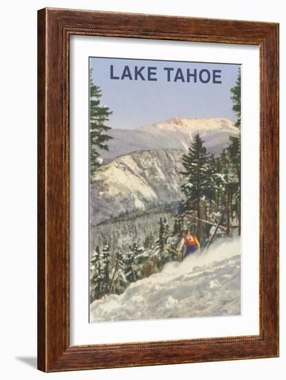 Skier, Lake Tahoe-null-Framed Art Print