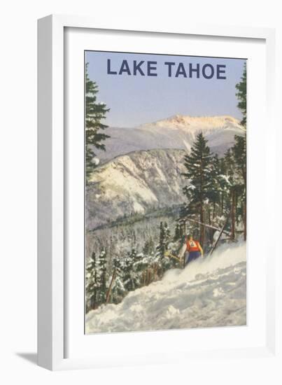 Skier, Lake Tahoe-null-Framed Art Print