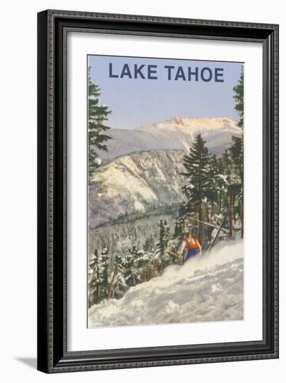 Skier, Lake Tahoe-null-Framed Art Print