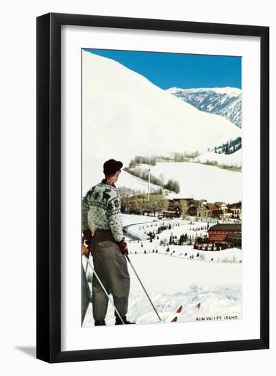 Skier Looking over Sun Valley Resort-null-Framed Art Print