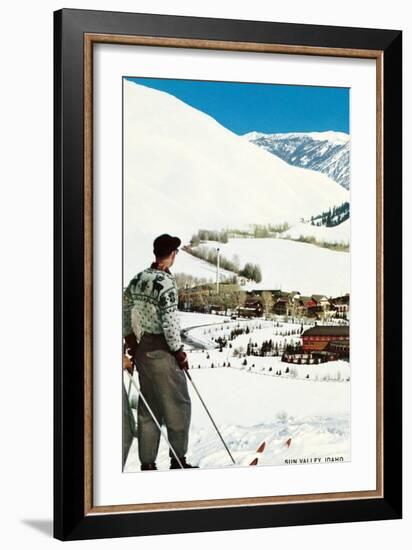 Skier Looking over Sun Valley Resort-null-Framed Art Print