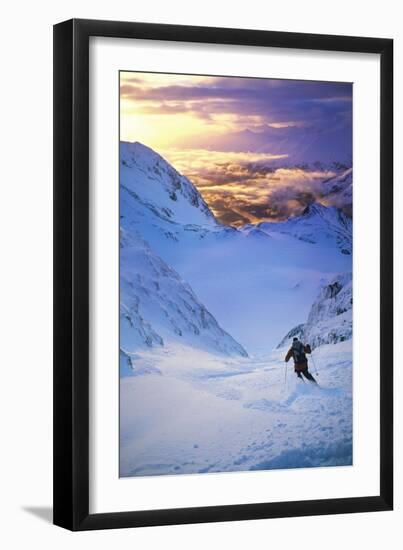 Skier on Mountain Slope-null-Framed Photo