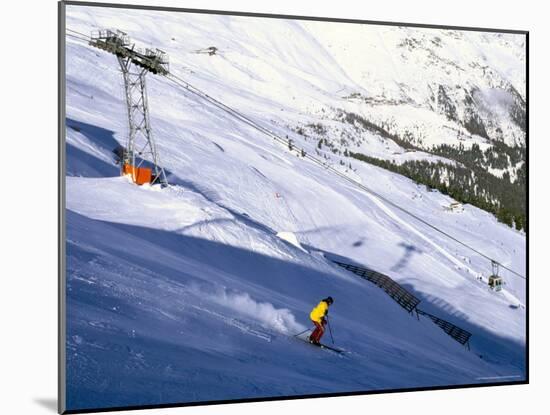 Skier on Slopes Above Village of Solden in Tirol Alps, Tirol, Austria-Richard Nebesky-Mounted Photographic Print