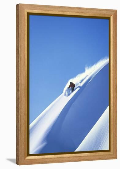 Skier Racing Down Mountain Slope-null-Framed Stretched Canvas