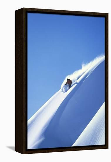 Skier Racing Down Mountain Slope-null-Framed Stretched Canvas