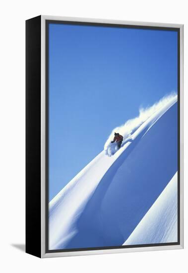 Skier Racing Down Mountain Slope-null-Framed Stretched Canvas