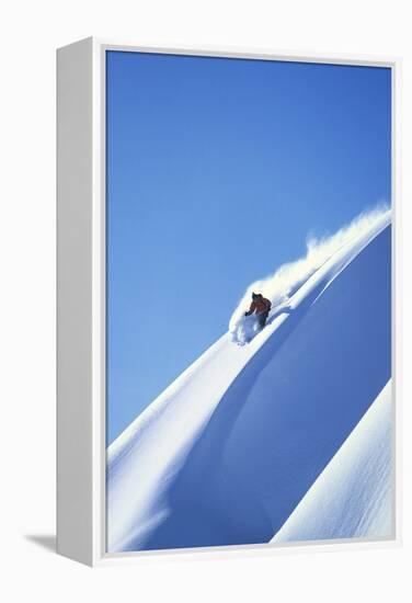 Skier Racing Down Mountain Slope-null-Framed Stretched Canvas