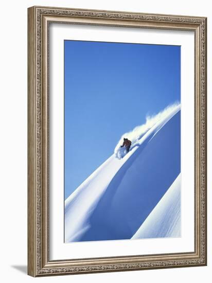 Skier Racing Down Mountain Slope-null-Framed Photo