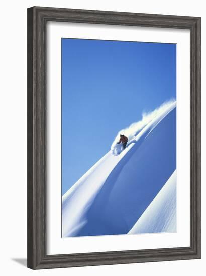 Skier Racing Down Mountain Slope-null-Framed Photo