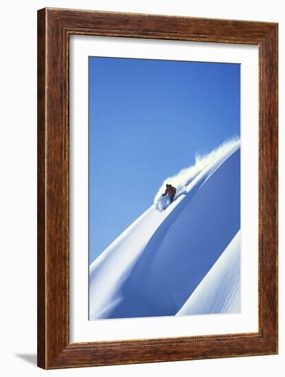 Skier Racing Down Mountain Slope--Framed Photo