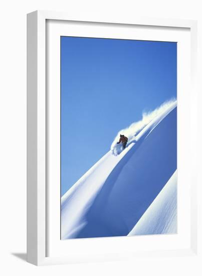 Skier Racing Down Mountain Slope-null-Framed Photo