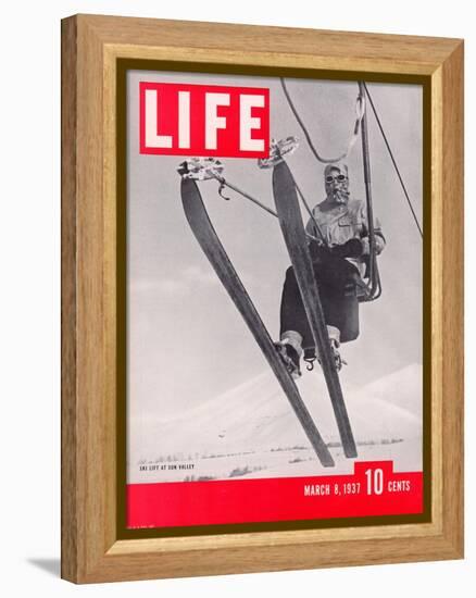 Skier Riding the Chair Lift at Sun Valley Ski Resort, March 8, 1937-Alfred Eisenstaedt-Framed Premier Image Canvas