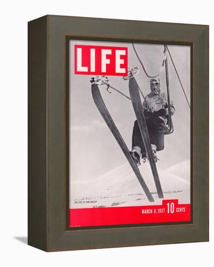 Skier Riding the Chair Lift at Sun Valley Ski Resort, March 8, 1937-Alfred Eisenstaedt-Framed Premier Image Canvas