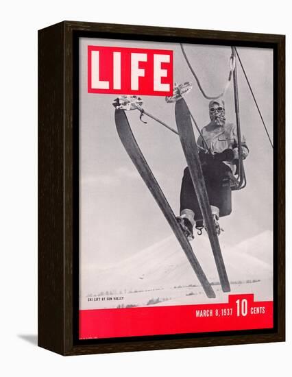 Skier Riding the Chair Lift at Sun Valley Ski Resort, March 8, 1937-Alfred Eisenstaedt-Framed Premier Image Canvas