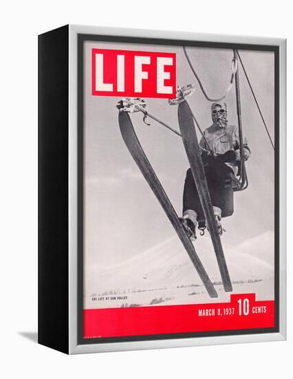 Skier Riding the Chair Lift at Sun Valley Ski Resort, March 8, 1937-Alfred Eisenstaedt-Framed Premier Image Canvas