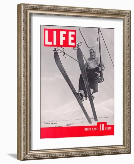 Skier Riding the Chair Lift at Sun Valley Ski Resort, March 8, 1937-Alfred Eisenstaedt-Framed Photographic Print