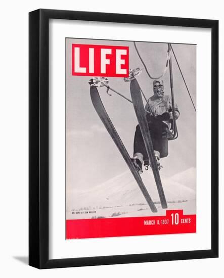 Skier Riding the Chair Lift at Sun Valley Ski Resort, March 8, 1937-Alfred Eisenstaedt-Framed Photographic Print