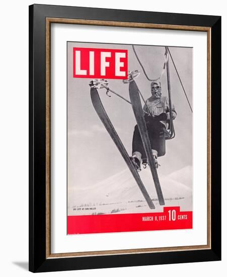 Skier Riding the Chair Lift at Sun Valley Ski Resort, March 8, 1937-Alfred Eisenstaedt-Framed Photographic Print