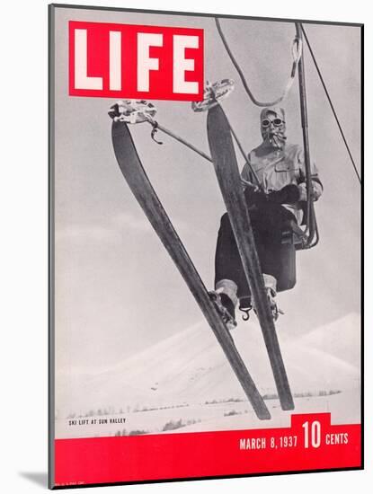 Skier Riding the Chair Lift at Sun Valley Ski Resort, March 8, 1937-Alfred Eisenstaedt-Mounted Photographic Print