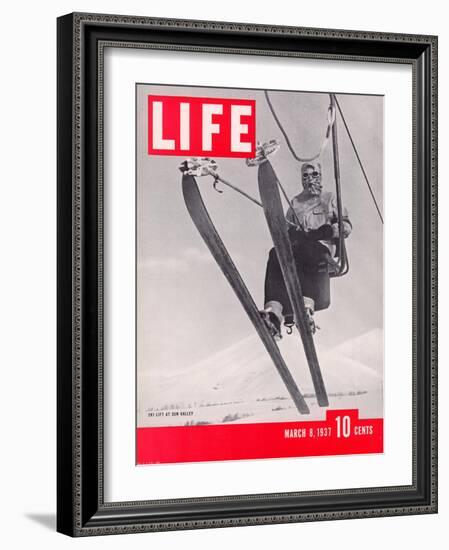 Skier Riding the Chair Lift at Sun Valley Ski Resort, March 8, 1937-Alfred Eisenstaedt-Framed Photographic Print