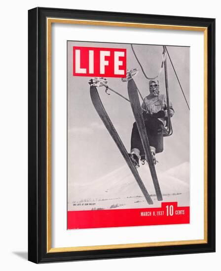 Skier Riding the Chair Lift at Sun Valley Ski Resort, March 8, 1937-Alfred Eisenstaedt-Framed Photographic Print