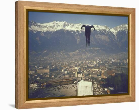 Skier Taking Off from the Bergisel Jump Hangs During Innsbruck Winter Olympics Competition-Ralph Crane-Framed Premier Image Canvas