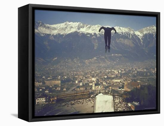 Skier Taking Off from the Bergisel Jump Hangs During Innsbruck Winter Olympics Competition-Ralph Crane-Framed Premier Image Canvas