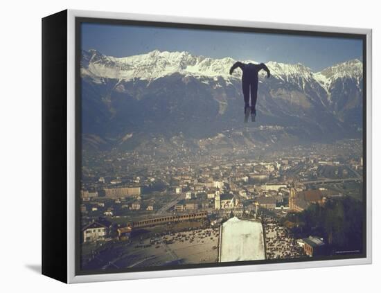 Skier Taking Off from the Bergisel Jump Hangs During Innsbruck Winter Olympics Competition-Ralph Crane-Framed Premier Image Canvas