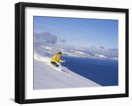 Skier with Beautiful Scenery Beyond-null-Framed Photographic Print