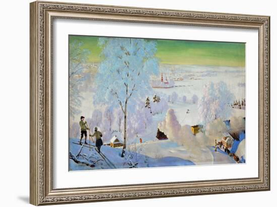 Skiers, 1919-Boris Mikhailovich Kustodiev-Framed Giclee Print