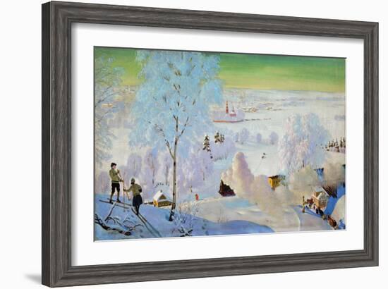 Skiers, 1919-Boris Mikhailovich Kustodiev-Framed Giclee Print