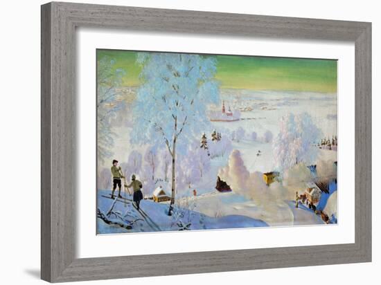 Skiers, 1919-Boris Mikhailovich Kustodiev-Framed Giclee Print