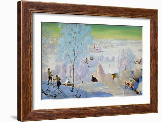 Skiers, 1919-Boris Mikhailovich Kustodiev-Framed Giclee Print