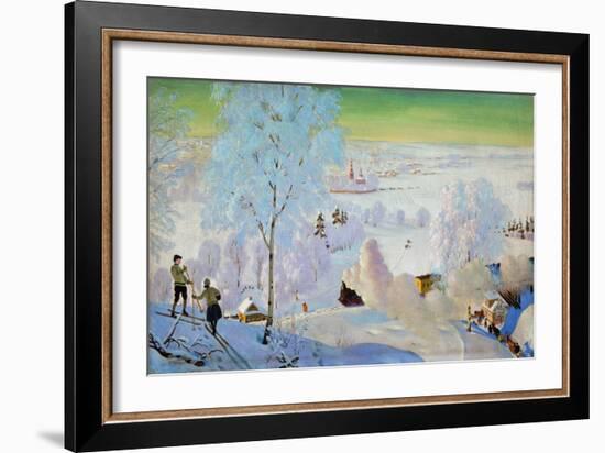 Skiers, 1919-Boris Mikhailovich Kustodiev-Framed Giclee Print