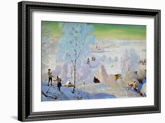 Skiers, 1919-Boris Mikhailovich Kustodiev-Framed Giclee Print