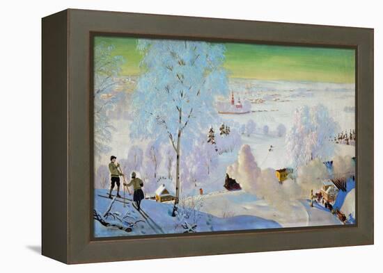 Skiers, 1919-Boris Mikhailovich Kustodiev-Framed Premier Image Canvas