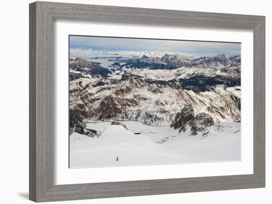 Skiers descend from the top of Marmolada in the Dolomites, Italy, Europe-Alex Treadway-Framed Photographic Print