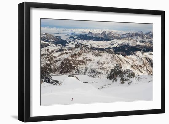 Skiers descend from the top of Marmolada in the Dolomites, Italy, Europe-Alex Treadway-Framed Photographic Print