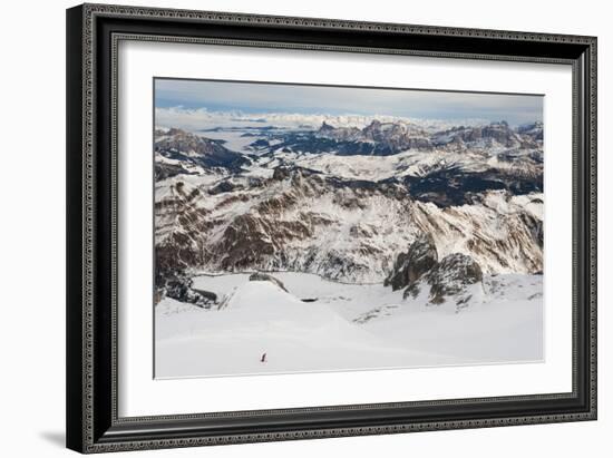 Skiers descend from the top of Marmolada in the Dolomites, Italy, Europe-Alex Treadway-Framed Photographic Print