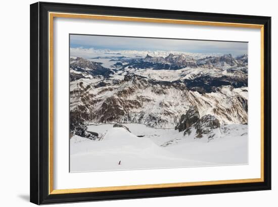 Skiers descend from the top of Marmolada in the Dolomites, Italy, Europe-Alex Treadway-Framed Photographic Print