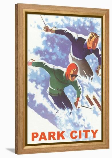 Skiers in Powder, Park City, Utah-null-Framed Stretched Canvas