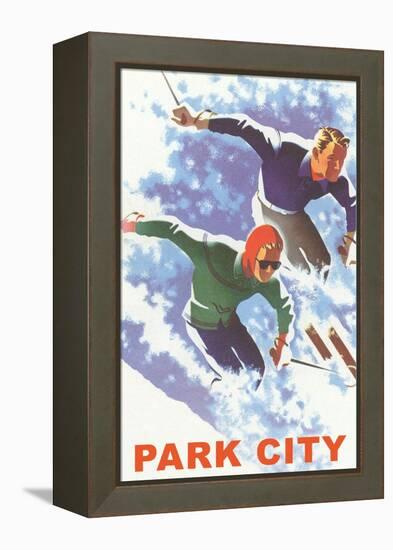 Skiers in Powder, Park City, Utah-null-Framed Stretched Canvas