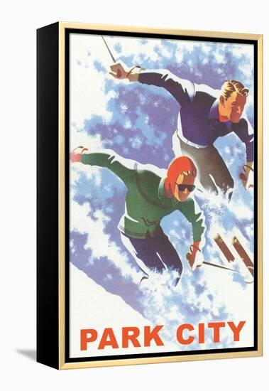 Skiers in Powder, Park City, Utah-null-Framed Stretched Canvas