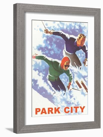 Skiers in Powder, Park City, Utah-null-Framed Art Print