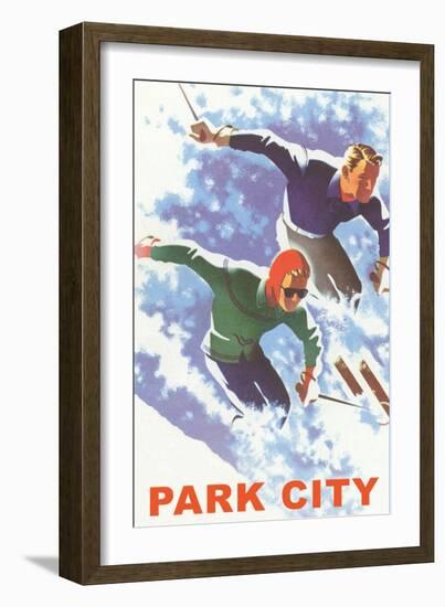 Skiers in Powder, Park City, Utah-null-Framed Art Print