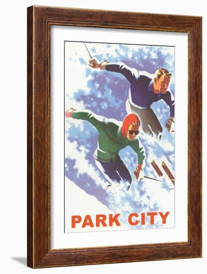 Skiers in Powder, Park City, Utah-null-Framed Art Print