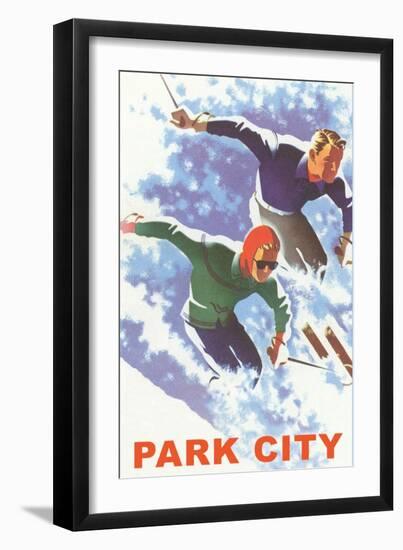 Skiers in Powder, Park City, Utah-null-Framed Art Print