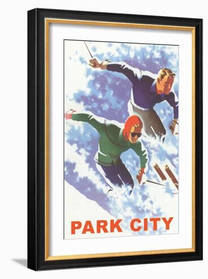 Skiers in Powder, Park City, Utah-null-Framed Art Print