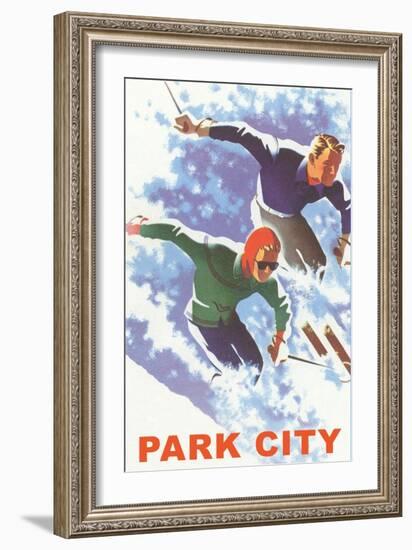 Skiers in Powder, Park City, Utah-null-Framed Premium Giclee Print